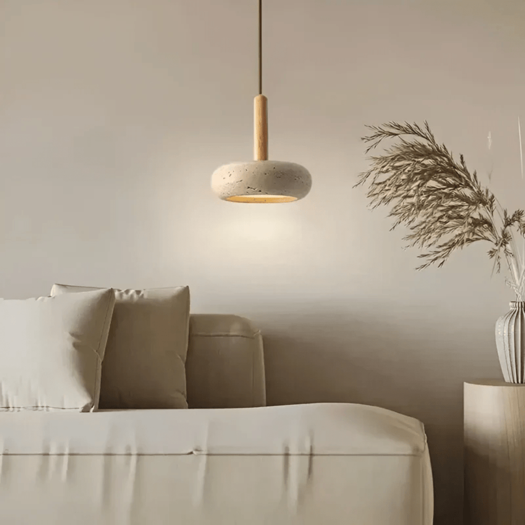 TranquilHalo – LED Retro Ceiling Light in Stone & Wood