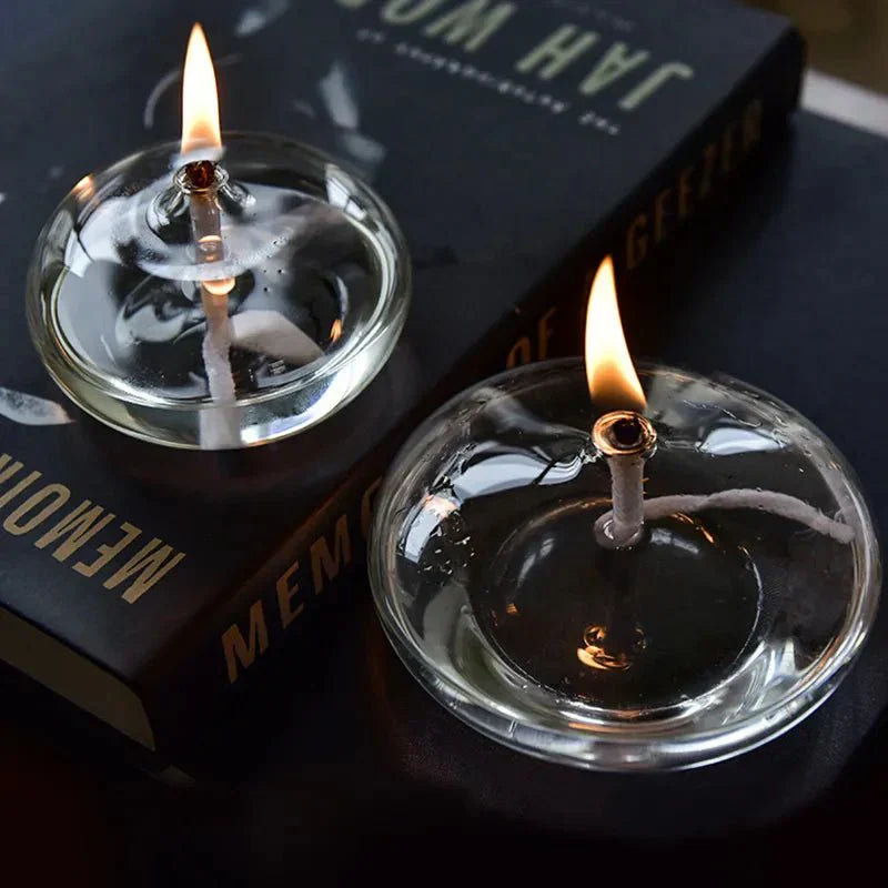 Transparent Oil Lamp Made of Glass as Candle Holder