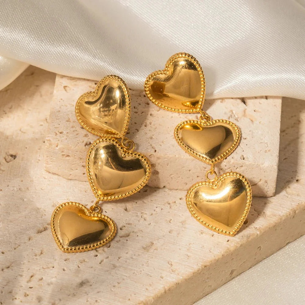 Triple Hearts Drop Earrings