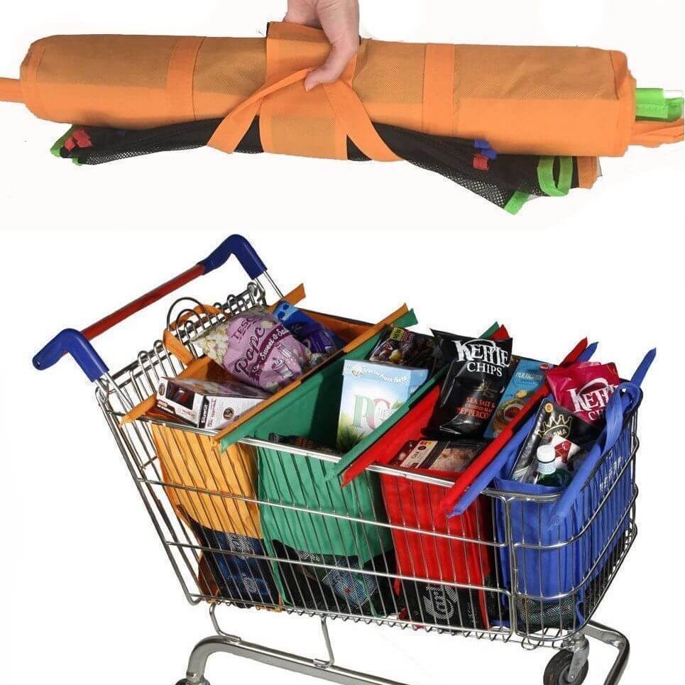 EcoSmart Shopping Cart Trolley Bags (Set of 4) | Reusable Grocery Organiser System
