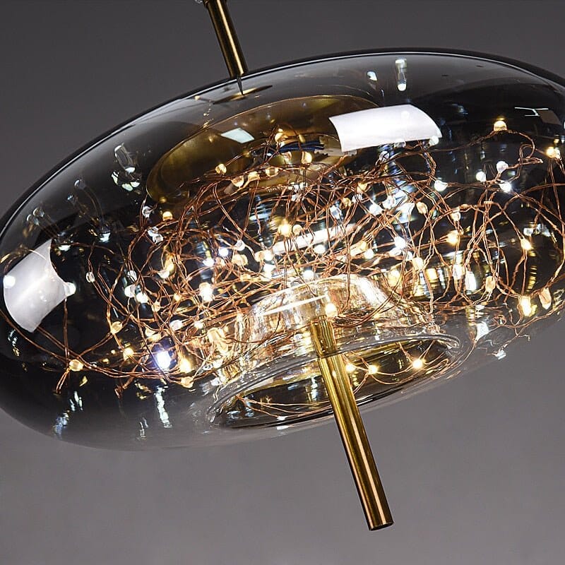 Elegant Hanging Lamp with Glass Shade and Fairy Motif