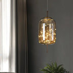 Elegant Hanging Lamp with Glass Shade and Fairy Motif