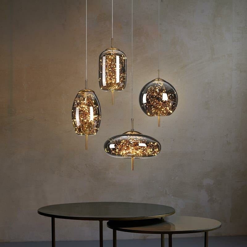 Elegant Hanging Lamp with Glass Shade and Fairy Motif