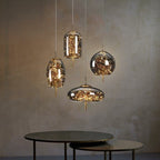 Elegant Hanging Lamp with Glass Shade and Fairy Motif