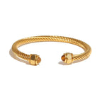Twisted Gem Stone Ends Bangle Bracelet