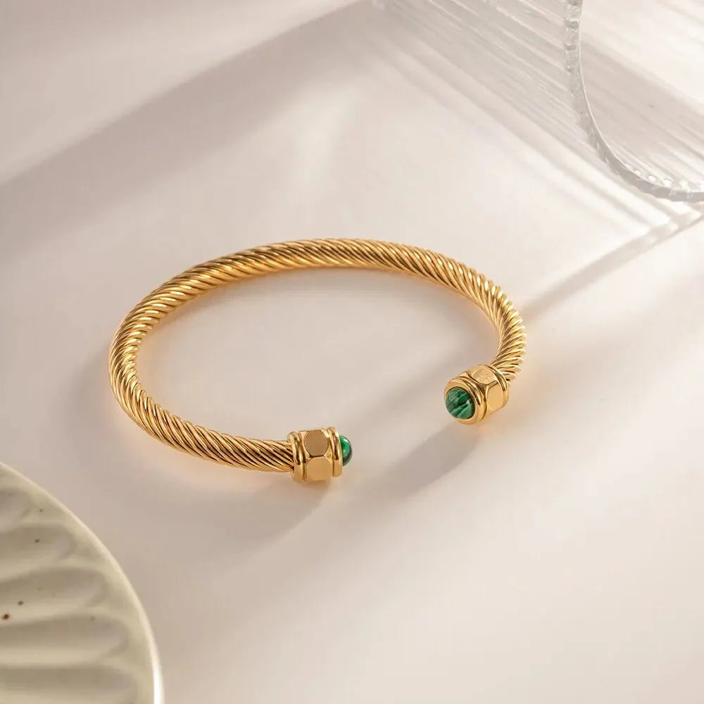 Twisted Gem Stone Ends Bangle Bracelet