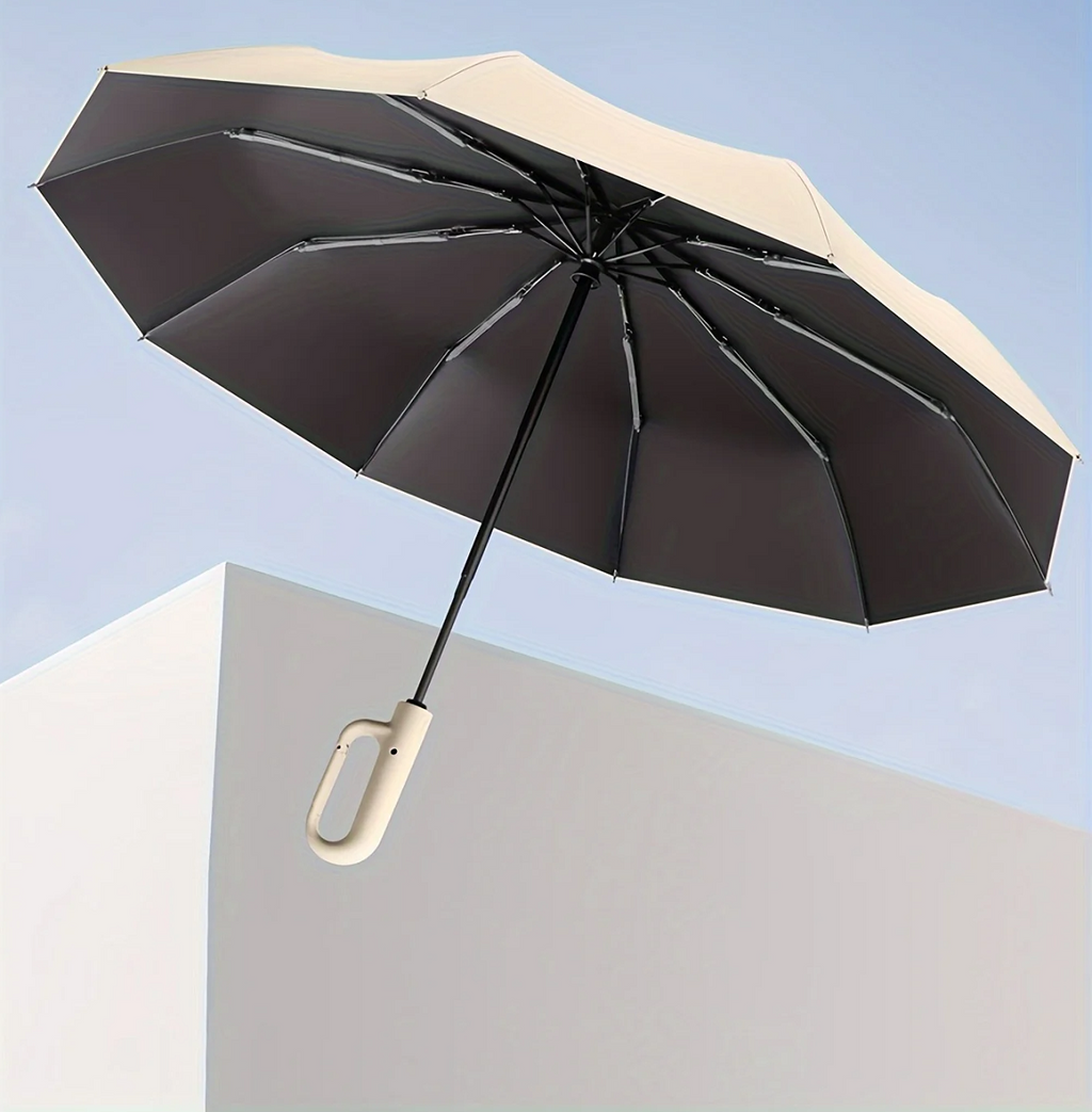 Wind-Resistant Automatic Folding Umbrella with Large Buckle Handle – Compact & Durable