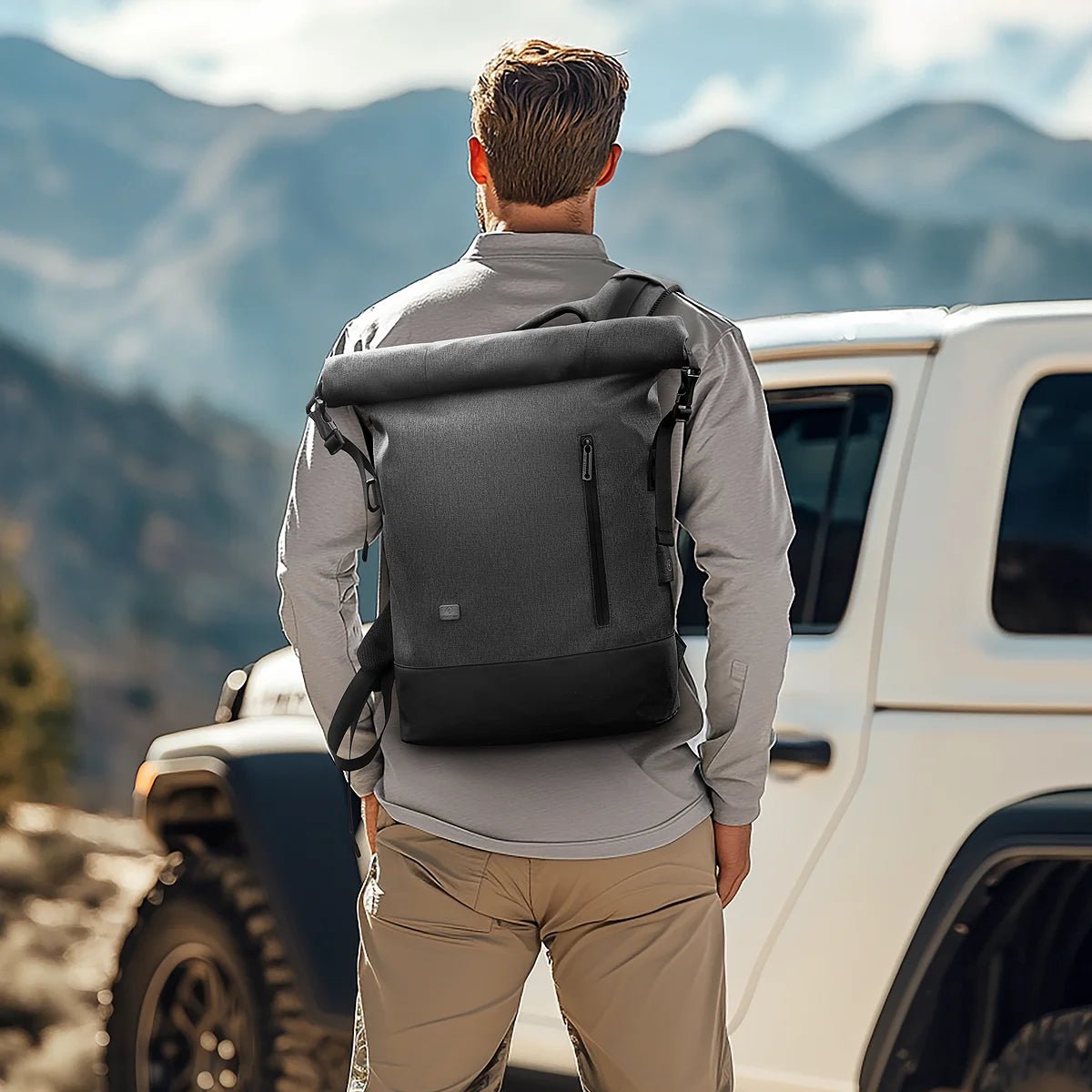 URBANTRAIL Rolltop Backpack – Expandable & Waterproof Travel Backpack with USB Port and Laptop Compartment