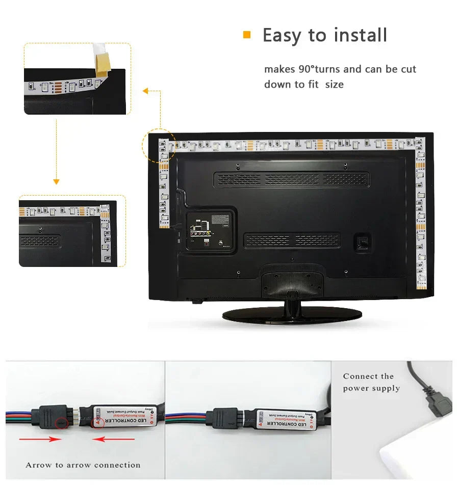 USB LED STRIP WITH COLOUR CHANGING - RGB LIGHT FOR ROOM DECORATION & TV BACKLIGHTING