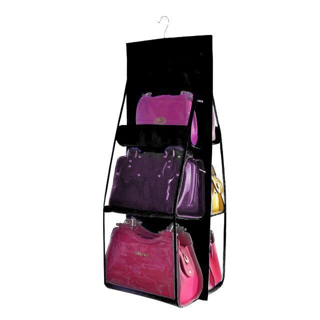 Hanging Handbag Organizer with 6 Clear Pockets and Double-Sided Design