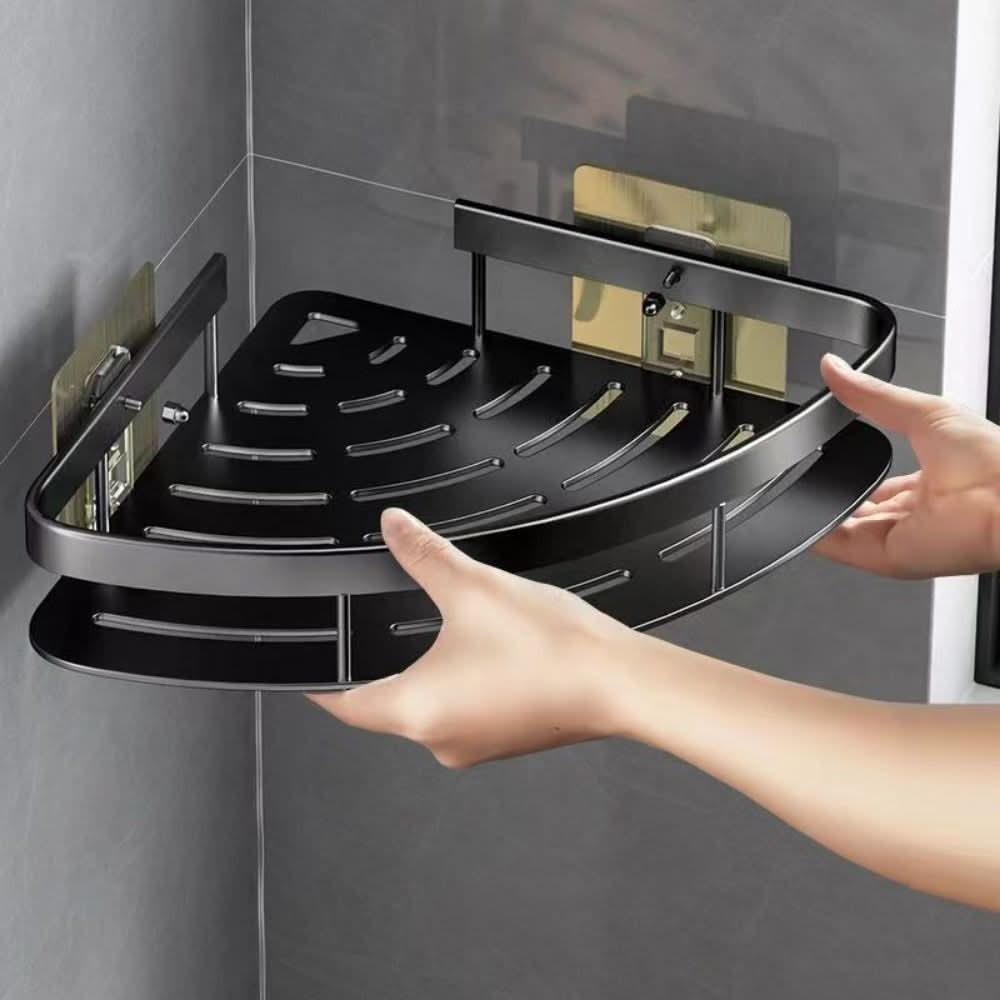 No-Drill Aluminum Bathroom Corner Shelf with Rust-Resistant Construction
