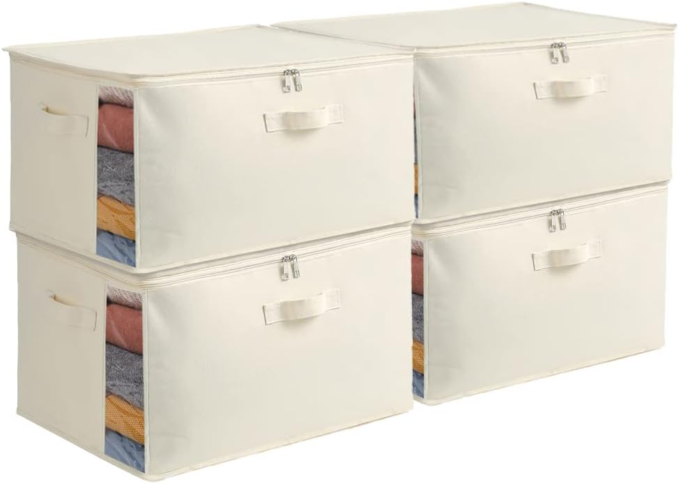 Canvas Clothing Storage Organizer Set – Double Zipper Bag with Handles & Viewing Window