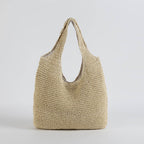 Women Straw Tote Bag Beige One Size Bohemian Beach Bag