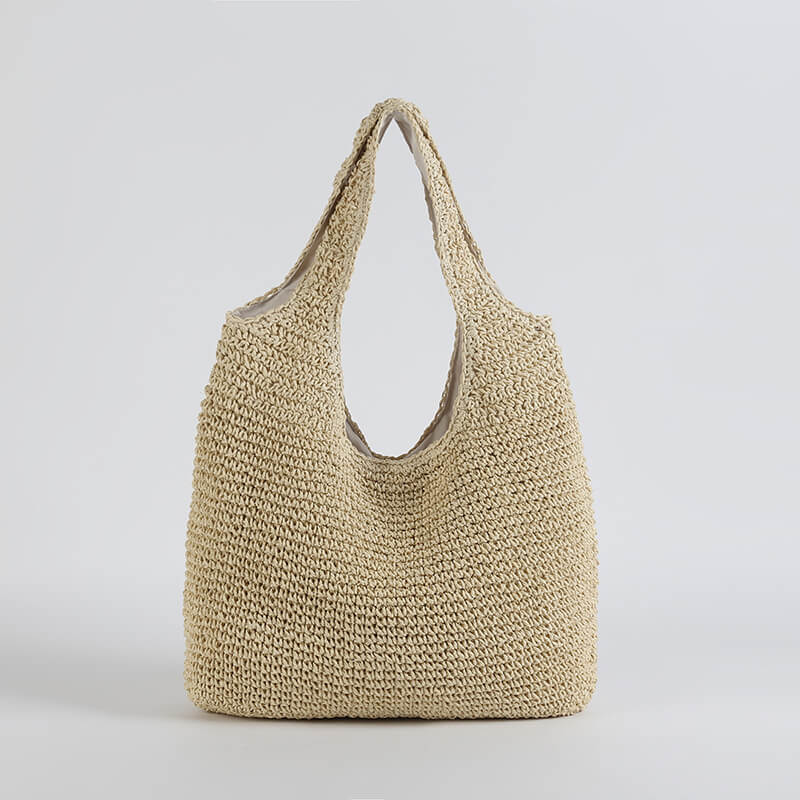 Women Straw Tote Bag Beige One Size Bohemian Beach Bag