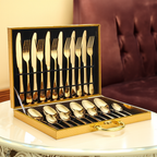 Opulent Gold Cutlery Set - The elegant 24-piece gold and silver cutlery set
