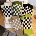 Women’s Checkered Winter Gloves – Warm Fingerless Knit Plaid Design