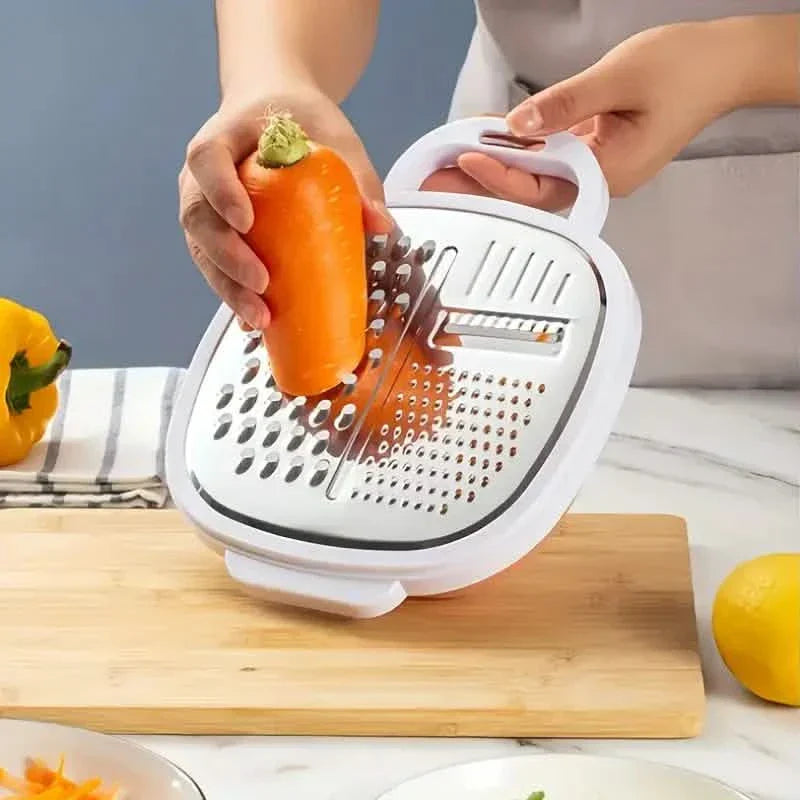 Vegetable slicer with lid and draining basket