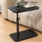 Height-Adjustable Side Table with Wood Top and Metal Frame for Sofa or Bed