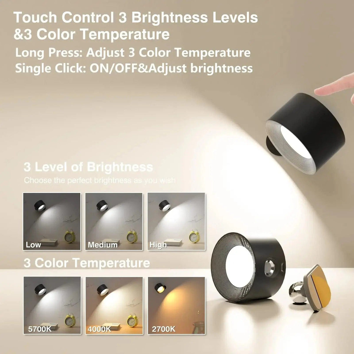 Battery Operated Wall Light | Rechargeable, 360° Adjustable & Wireless for Bedrooms, Hallways & Reading Corners