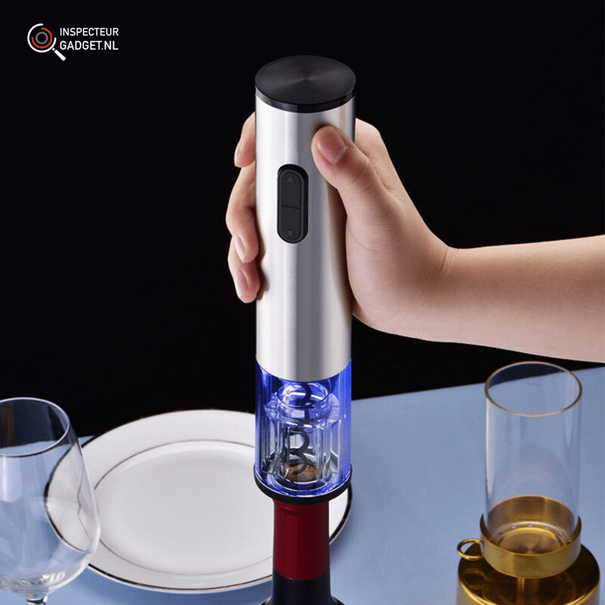Vinolux 4-in-1 Electric Wine Opener Set – Corkscrew, Foil Cutter, Aerator & Vacuum Stopper