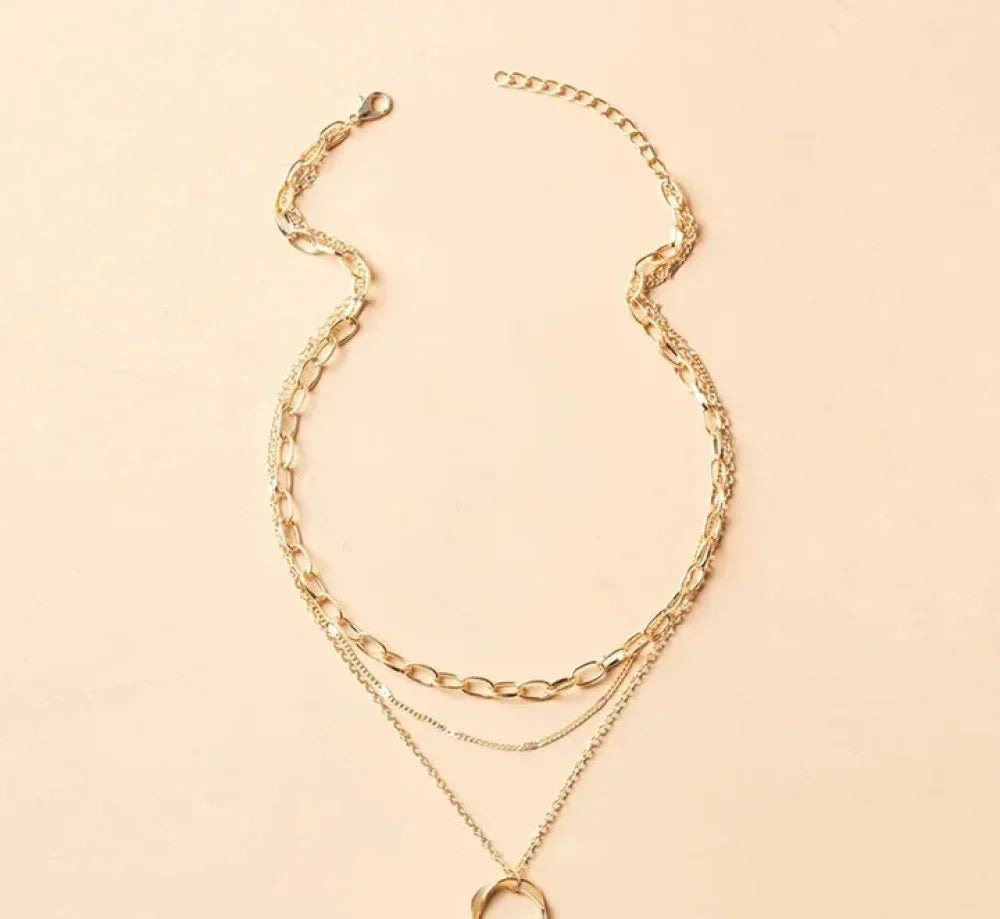 Vintage gold multi-layer chain and pendant necklace
