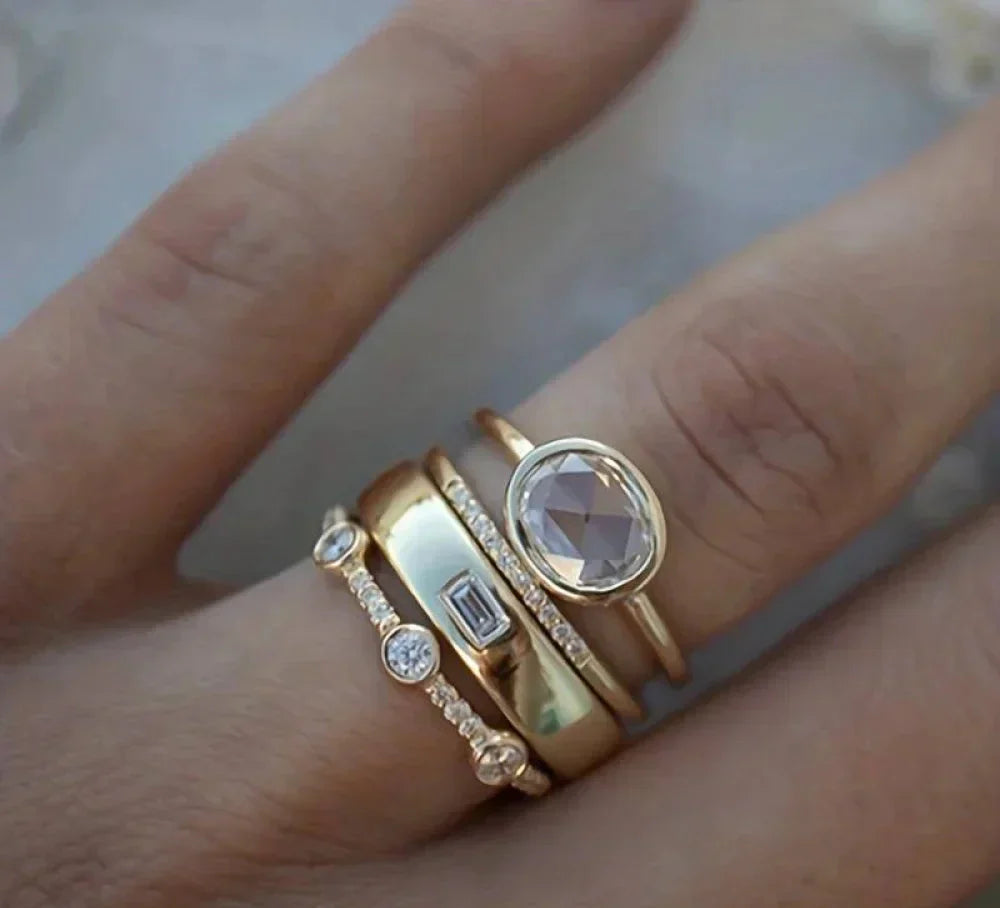 Vintage Gold and Zirconia Ring Set