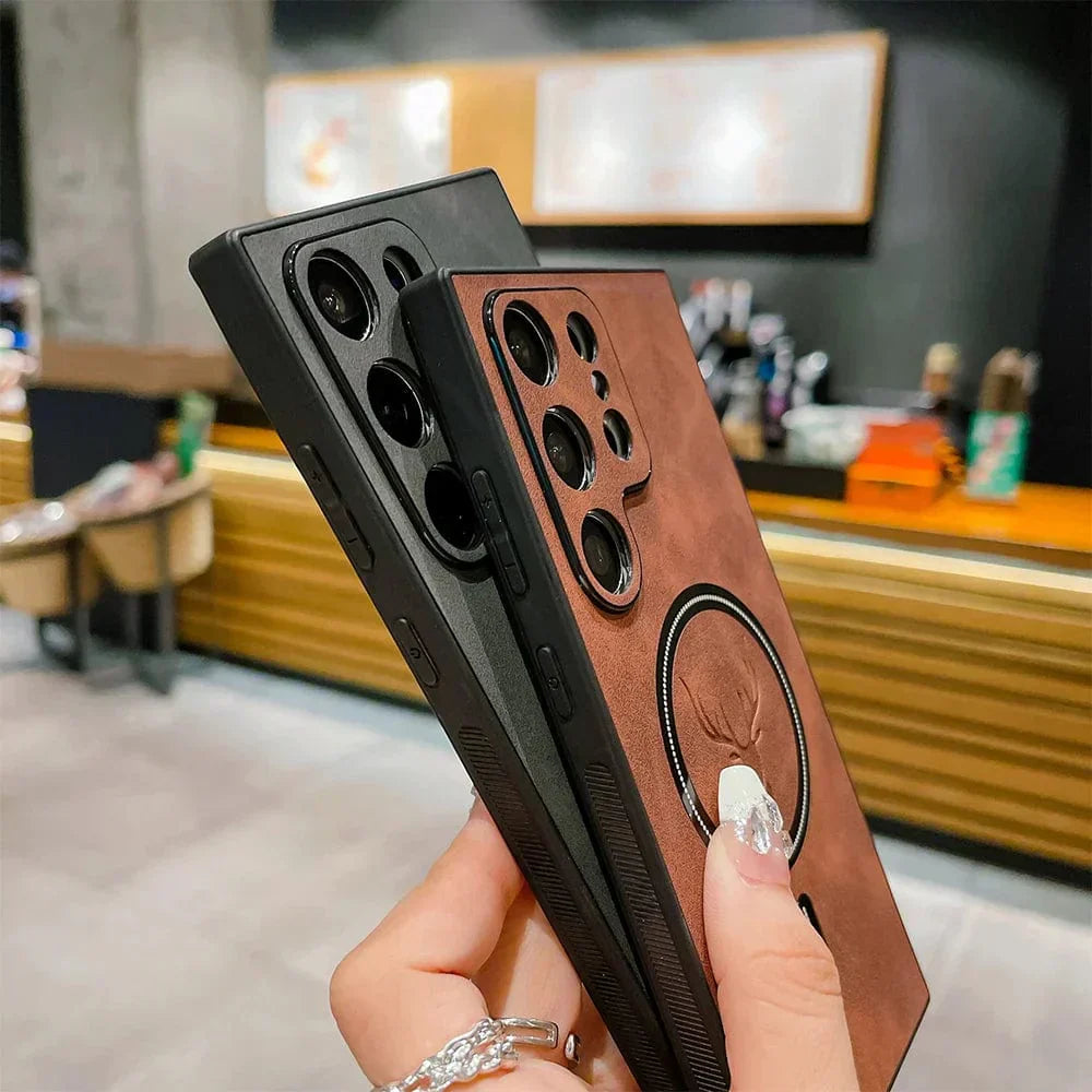 Leather Case for Samsung Phone | Magnetic Wireless Charging Case