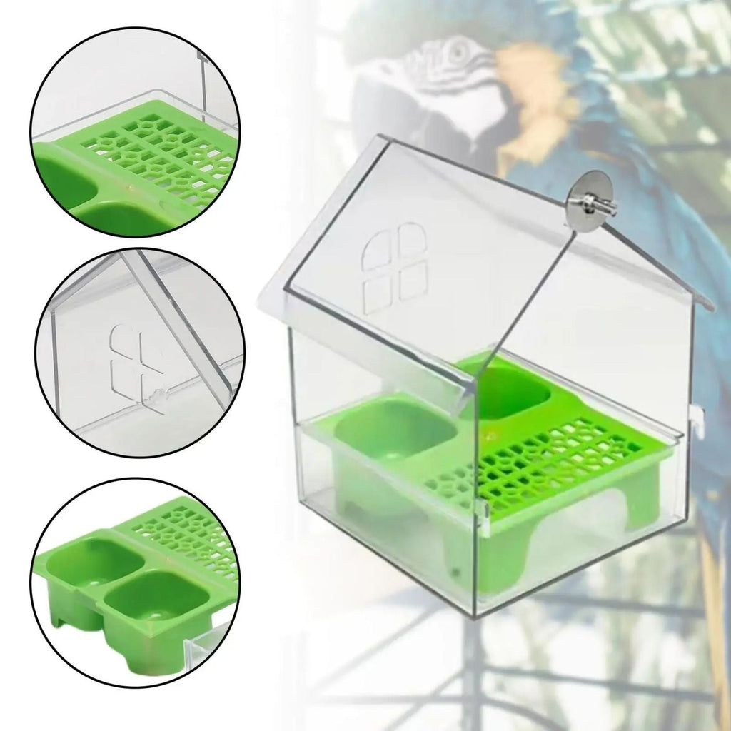 External Bird Feeder and Bathhouse – Space-Saving Anti-Spill Feeding Solution