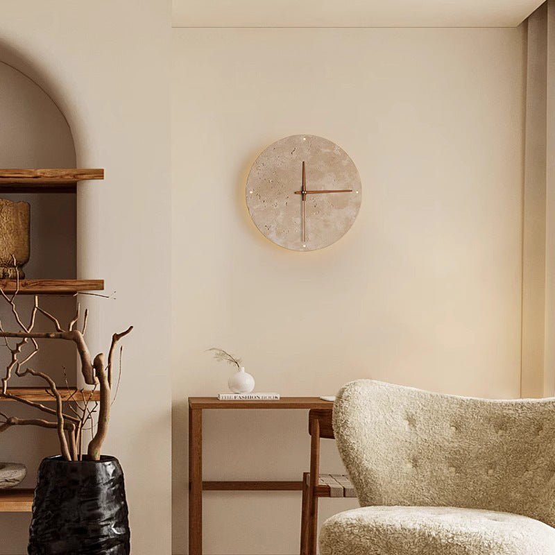 Awaken your space with the Wabi-sabi wall clock made of travertine