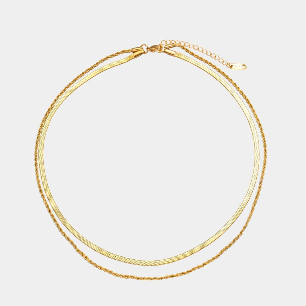 Women’s Layered Necklace | Gold Herringbone Choker & Rope Chain | Waterproof