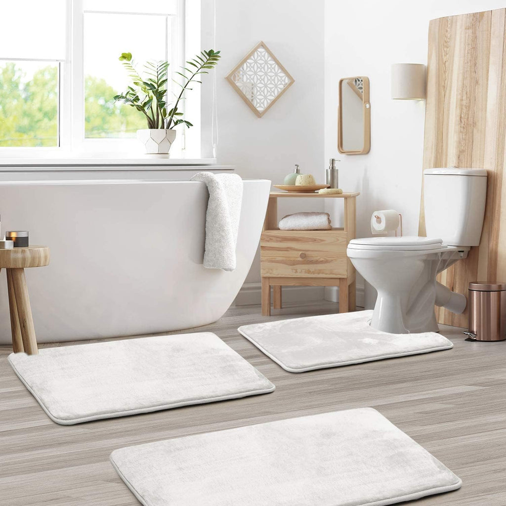 VelvaLuxe 3-piece Memoryfoam Bath Mat Set – Non-slip, Absorbent and Washable