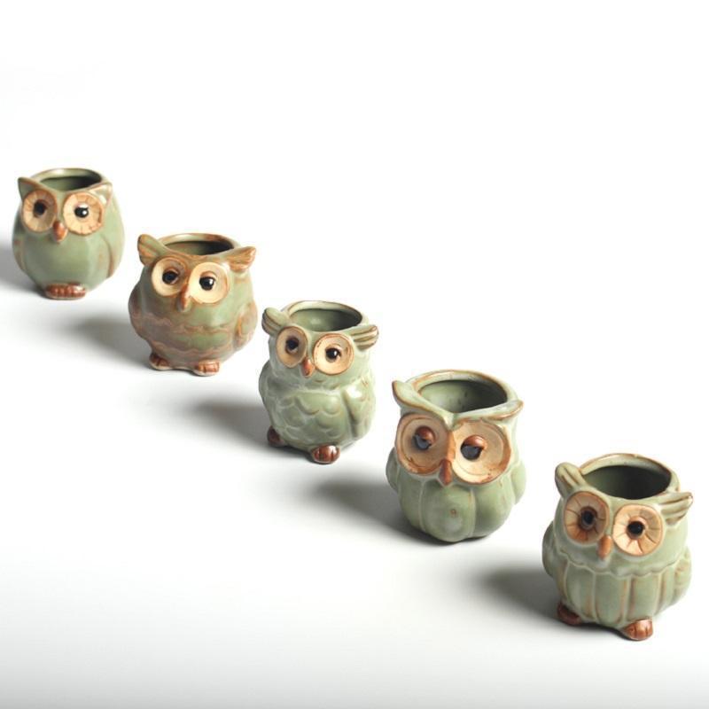Owls Ceramic Flower Pot Set 5-piece