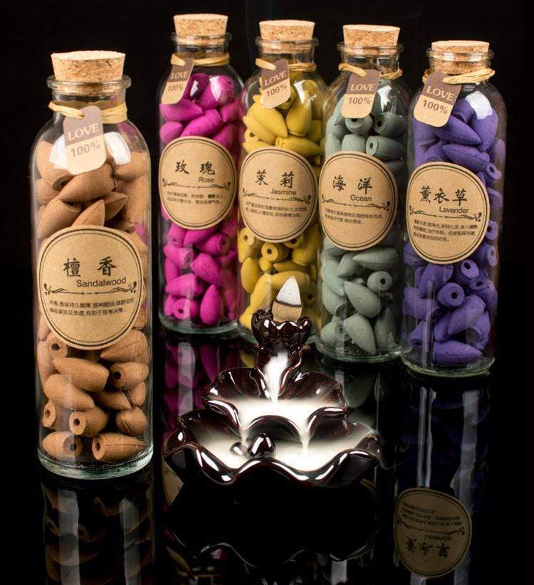 Smoking Man Backflow Incense Cones Glass Bottle 60 Pieces