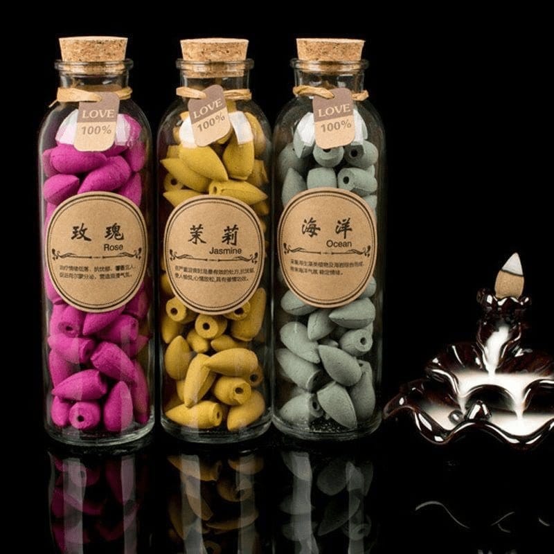 Smoking Man Backflow Incense Cones Glass Bottle 60 Pieces