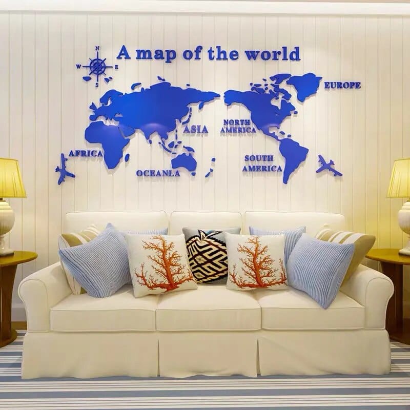 3D World Map Wall Sticker