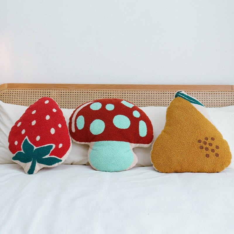 Mushroom, Pear and Strawberry Cushion