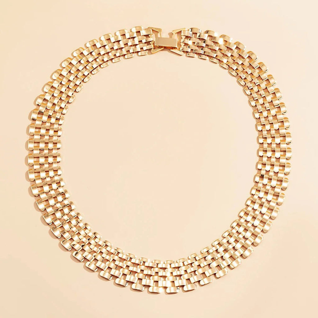 Wide Flow Flat Chain Choker Necklace
