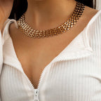 Wide Flow Flat Chain Choker Necklace