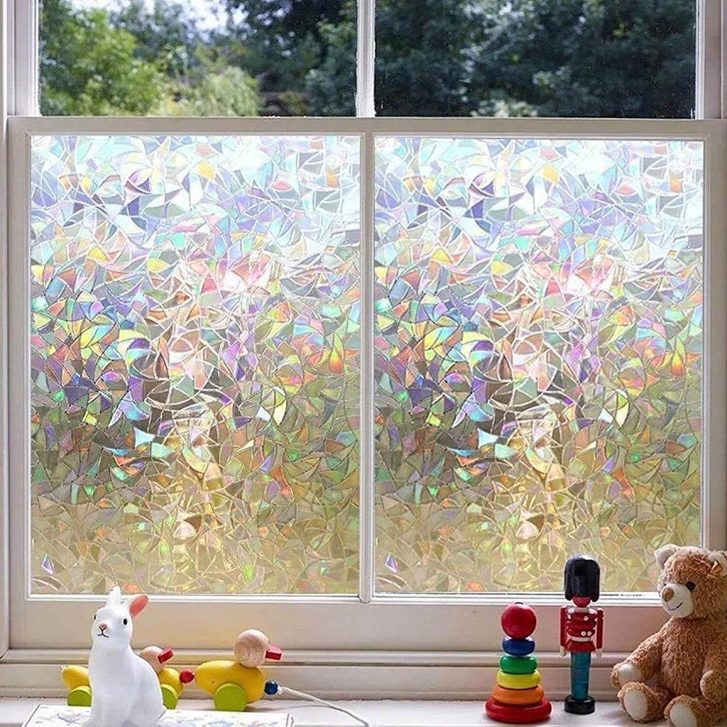 Colorful window film with a three-dimensional rainbow