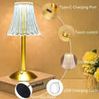 Wireless Table Lamp with Crystal Decor and Dimmable Lighting - GlamLight