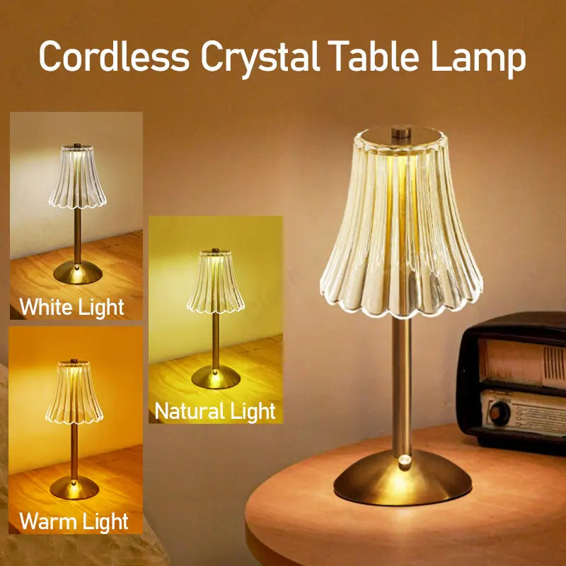 Wireless Table Lamp with Crystal Decor and Dimmable Lighting - GlamLight
