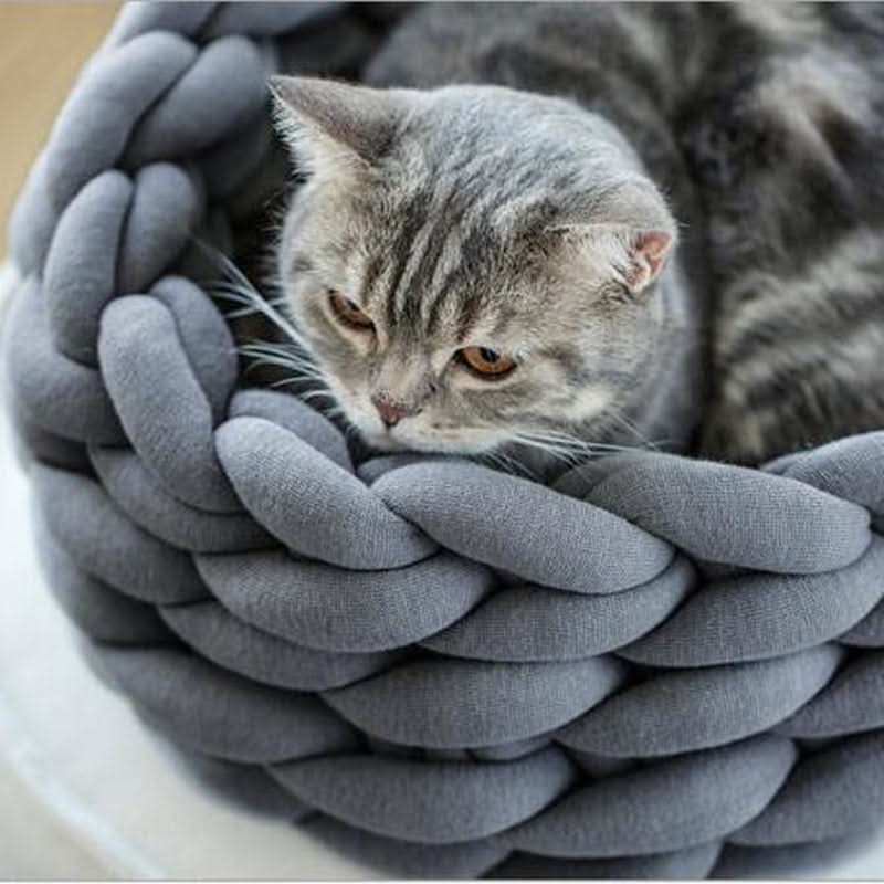 Soft wool basket for pets with supportive edge shape