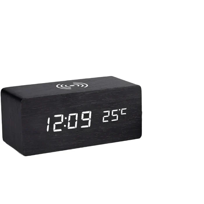 controlled LED alarm clock made of wood