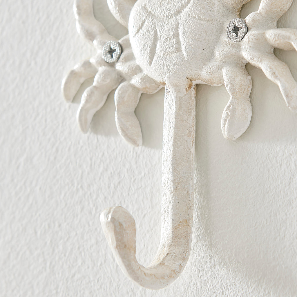 White Cast Iron Nautical Ocean Figure Sculpture Decorative Utility Wall Hook Set of 3 - Shell, Crab, Seahorse