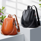 Theft-resistant leather backpack