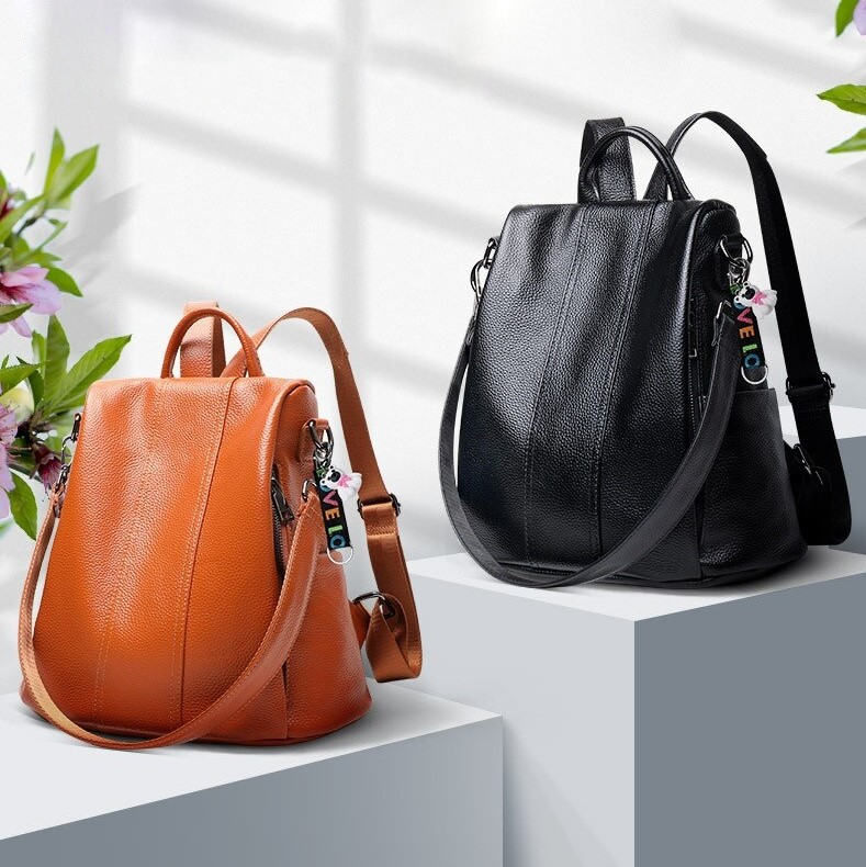 Theft-resistant leather backpack