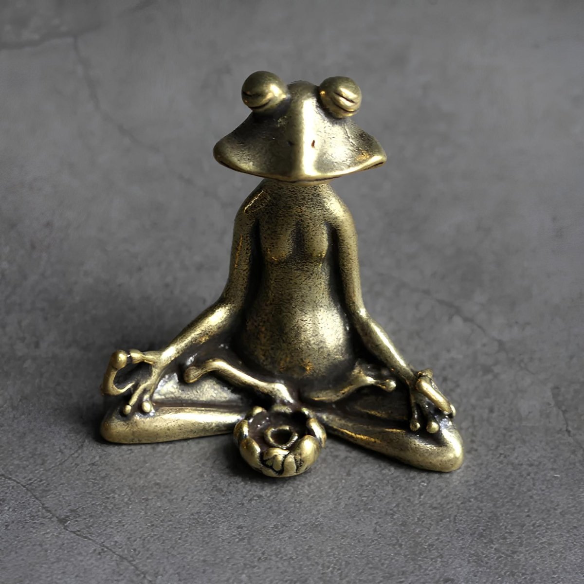 Zenora Brass Meditating Frog Incense Holder | Handcrafted solid brass décor piece for mindful living and relaxation