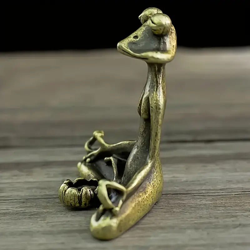 Zenora Brass Meditating Frog Incense Holder | Handcrafted solid brass décor piece for mindful living and relaxation