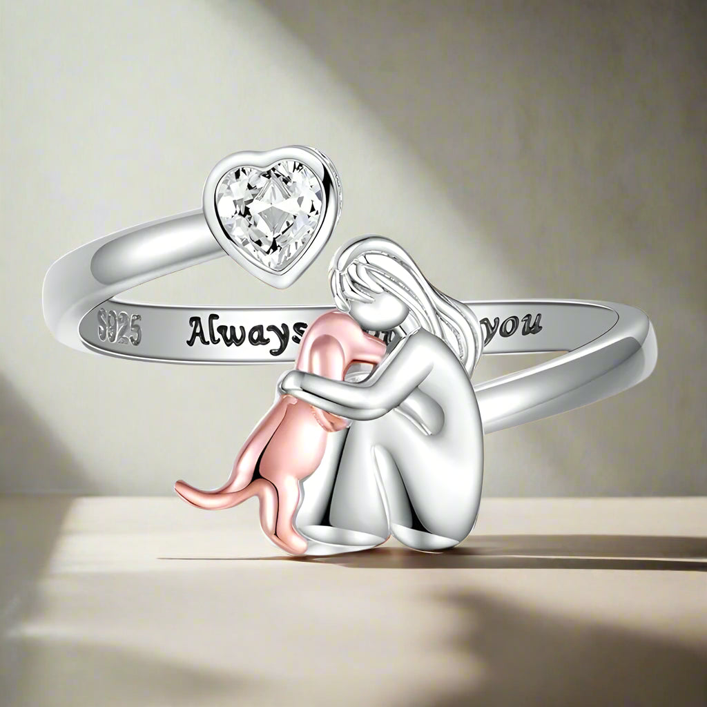 SilverPaw | Adjustable Dog Ring Always in My Heart with Zirconia Stones