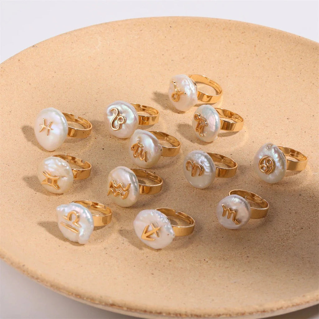 Zodiac Sign Large Pearl Statement Ring